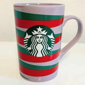 Starbucks 2020 Holiday Purple Mermaid Logo Coffee Mug w Red & Green Stripes EUC